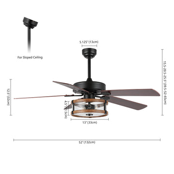 Joanna 52" Rustic Industrial Iron/Wood/Seeded Glass Mobile-App/Remote-Controlled LED Ceiling Fan - JONATHAN Y